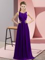 Purple Empire Chiffon Scoop Sleeveless Beading and Appliques Floor Length Zipper Court Dresses for Sweet 16