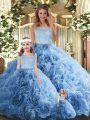 Gorgeous Floor Length Baby Blue 15 Quinceanera Dress Fabric With Rolling Flowers Sleeveless Lace