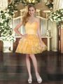 Custom Design Mini Length Ball Gowns Sleeveless Gold Celebrity Prom Dress Lace Up