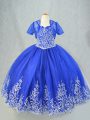 Royal Blue Tulle Lace Up Spaghetti Straps Sleeveless Floor Length Pageant Gowns Beading and Embroidery