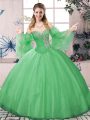 Exceptional Long Sleeves Floor Length Beading Lace Up Sweet 16 Quinceanera Dress with Green