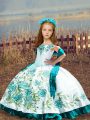Latest Off The Shoulder Sleeveless Child Pageant Dress Floor Length Embroidery White Satin