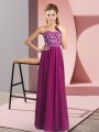 High End Floor Length Lace Up Evening Dress Fuchsia for Prom and Party with Beading