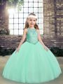 Customized Apple Green Scoop Neckline Beading Winning Pageant Gowns Sleeveless Lace Up