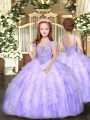 Tulle Sleeveless Floor Length Little Girls Pageant Gowns and Beading and Ruffles