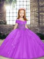 Lilac Straps Neckline Beading Kids Pageant Dress Sleeveless Lace Up
