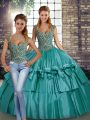 Inexpensive Two Pieces Quinceanera Dresses Teal Straps Taffeta Sleeveless Floor Length Lace Up
