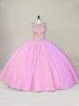 Pink Lace Up Quinceanera Gown Beading Sleeveless