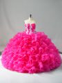 Hot Pink Quinceanera Dresses Organza Sleeveless Appliques and Ruffles