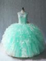 Super Apple Green Sleeveless Organza Lace Up Vestidos de Quinceanera for Sweet 16 and Quinceanera