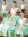 Exquisite Apple Green Sweet 16 Dress Sweet 16 and Quinceanera with Embroidery and Ruffled Layers V-neck Sleeveless Lace Up