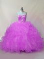 Top Selling Lilac Quinceanera Gown Sweet 16 and Quinceanera with Beading and Ruffles Sweetheart Sleeveless Lace Up