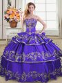 Embroidery and Ruffled Layers Quinceanera Gowns Purple Lace Up Sleeveless Floor Length