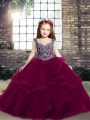 Fuchsia Kids Pageant Dress Party and Wedding Party with Beading and Ruffles Straps Sleeveless Lace Up