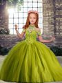 Olive Green Sleeveless Tulle Lace Up Little Girls Pageant Dress Wholesale for Party and Wedding Party