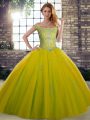 Modern Beading Quinceanera Dress Olive Green Lace Up Sleeveless Floor Length