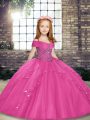 Attractive Hot Pink Sleeveless Tulle Lace Up Little Girls Pageant Gowns for Party and Wedding Party