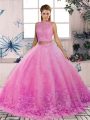 New Arrival Scalloped Sleeveless Sweet 16 Dress Sweep Train Lace Rose Pink Tulle