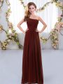Brown Empire Chiffon One Shoulder Sleeveless Ruching Floor Length Zipper Bridesmaid Dress