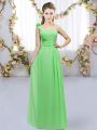 One Shoulder Sleeveless Damas Dress Floor Length Hand Made Flower Chiffon