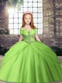 Dramatic Sleeveless Lace Up Floor Length Beading Pageant Gowns For Girls