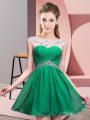 Lovely Turquoise Chiffon Backless Scoop Sleeveless Mini Length Dress for Prom Beading and Ruching