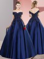 Hot Sale Navy Blue Quinceanera Dress Sweet 16 and Quinceanera with Lace Off The Shoulder Sleeveless Zipper