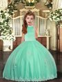 Tulle Sleeveless Floor Length Pageant Gowns For Girls and Appliques