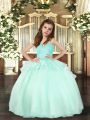 Custom Fit Floor Length Aqua Blue Girls Pageant Dresses Organza Sleeveless Beading