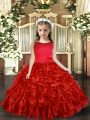 Floor Length Red Pageant Gowns For Girls Scoop Sleeveless Backless