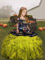 Top Selling Floor Length Lace Up Child Pageant Dress Green for Party and Wedding Party with Embroidery and Ruffles