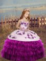 Fuchsia Ball Gowns Embroidery and Ruffled Layers and Bowknot Little Girls Pageant Gowns Lace Up Organza Sleeveless Floor Length