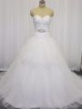 Trendy Sweetheart Sleeveless Court Train Clasp Handle Wedding Dresses White Organza