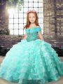 Apple Green Ball Gowns Straps Sleeveless Organza Brush Train Lace Up Ruffled Layers Little Girl Pageant Dress