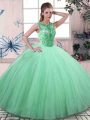 Fine Apple Green Ball Gowns Beading 15th Birthday Dress Lace Up Tulle Sleeveless Floor Length