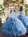 Blue Zipper Little Girls Pageant Dress Beading Sleeveless Floor Length