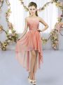 Colorful Peach Sleeveless High Low Beading Lace Up Bridesmaid Dresses
