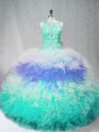 Charming Multi-color Tulle Zipper Quinceanera Dress Sleeveless Floor Length Beading and Ruffles