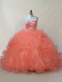 Modern Sweetheart Sleeveless Lace Up Quinceanera Gown Orange Organza and Tulle