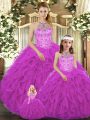 Floor Length Ball Gowns Sleeveless Fuchsia Sweet 16 Dress Lace Up
