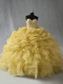 Sweetheart Sleeveless Lace Up 15th Birthday Dress Yellow Organza