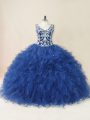 On Sale Navy Blue Sleeveless Tulle Backless Quinceanera Dresses for Sweet 16 and Quinceanera