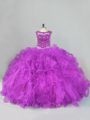 Ideal Scoop Sleeveless Lace Up 15th Birthday Dress Purple Tulle