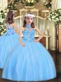Floor Length Baby Blue Child Pageant Dress Halter Top Sleeveless Lace Up