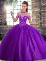 Eye-catching Sleeveless Brush Train Beading Lace Up Quince Ball Gowns