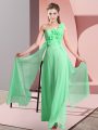 Custom Fit One Shoulder Sleeveless Lace Up Quinceanera Court of Honor Dress Green Chiffon