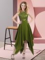 Great Sleeveless Chiffon Asymmetrical Zipper Homecoming Dress in Olive Green with Beading and Sequins