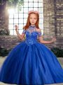 Royal Blue Pageant Dress Party and Wedding Party with Beading and Ruffles High-neck Sleeveless Lace Up