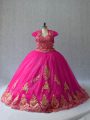 Beautiful Hot Pink Tulle Lace Up Vestidos de Quinceanera Sleeveless Court Train Appliques