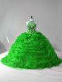 Sleeveless Beading and Pick Ups Lace Up Sweet 16 Quinceanera Dress with Green Court Train